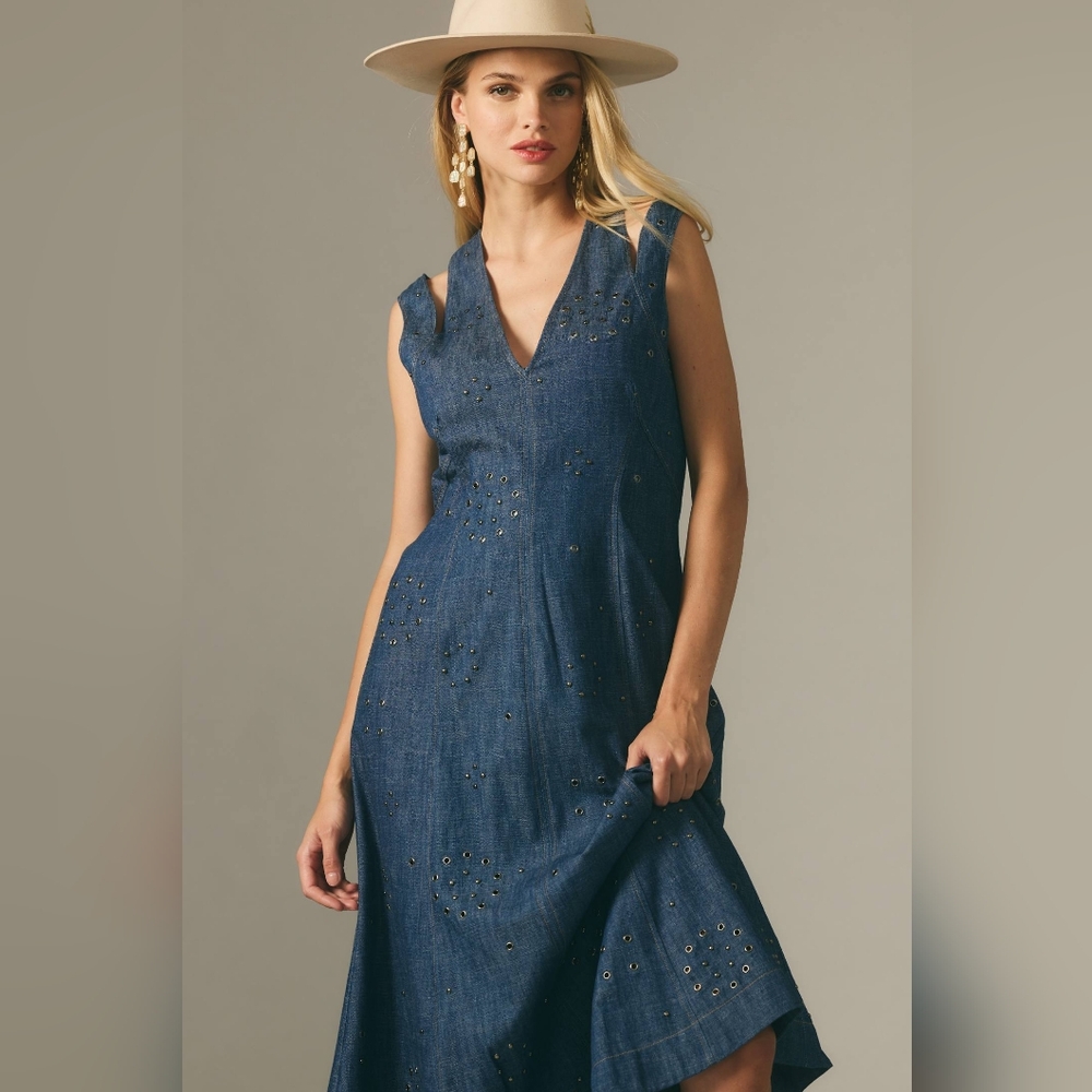 Anthropologie Grommet Denim Midi Dress